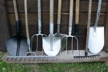 row of clean tools for the produce field