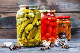 pickled vegetables in glass jars