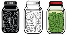 line drawing of three jars of pickles