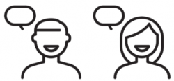 two line drawings of people with conversation bubbles