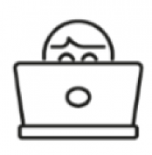line drawing of a person behind a laptop