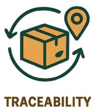 cardboard box with circular arrows around it and the word Traceability