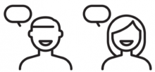 two line drawings of people with conversation bubbles