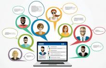 drawing of a computer screen with a virtual meeting happening