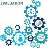 gears with pictures of evaluation activities inside of them, with the word Evaluation