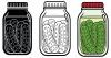 line drawing of three jars of pickles